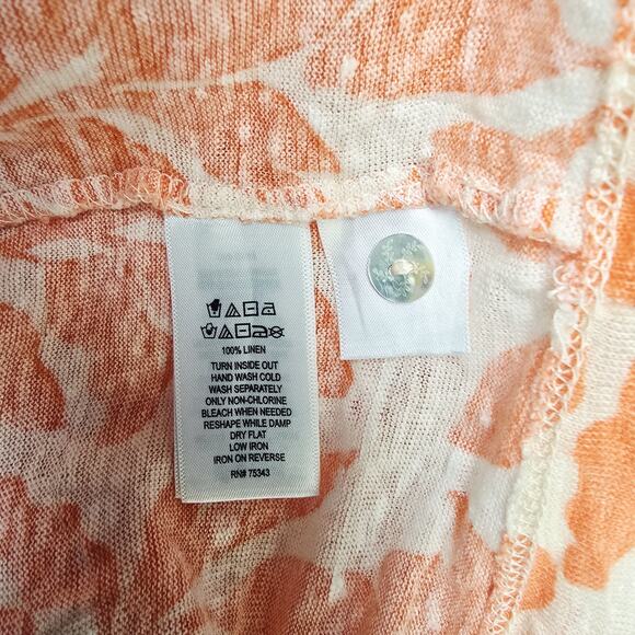 Rachel Zoe Top Size M Coral Floral Button Down Short Sleeve V-Neck 100% Linen - Picture 6 of 6